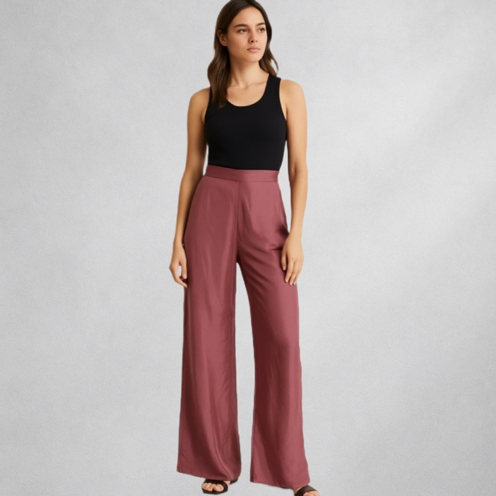 Athleta Calm Cool Women’s Pants M Wide Leg Silky  Mauve Rose Relaxed